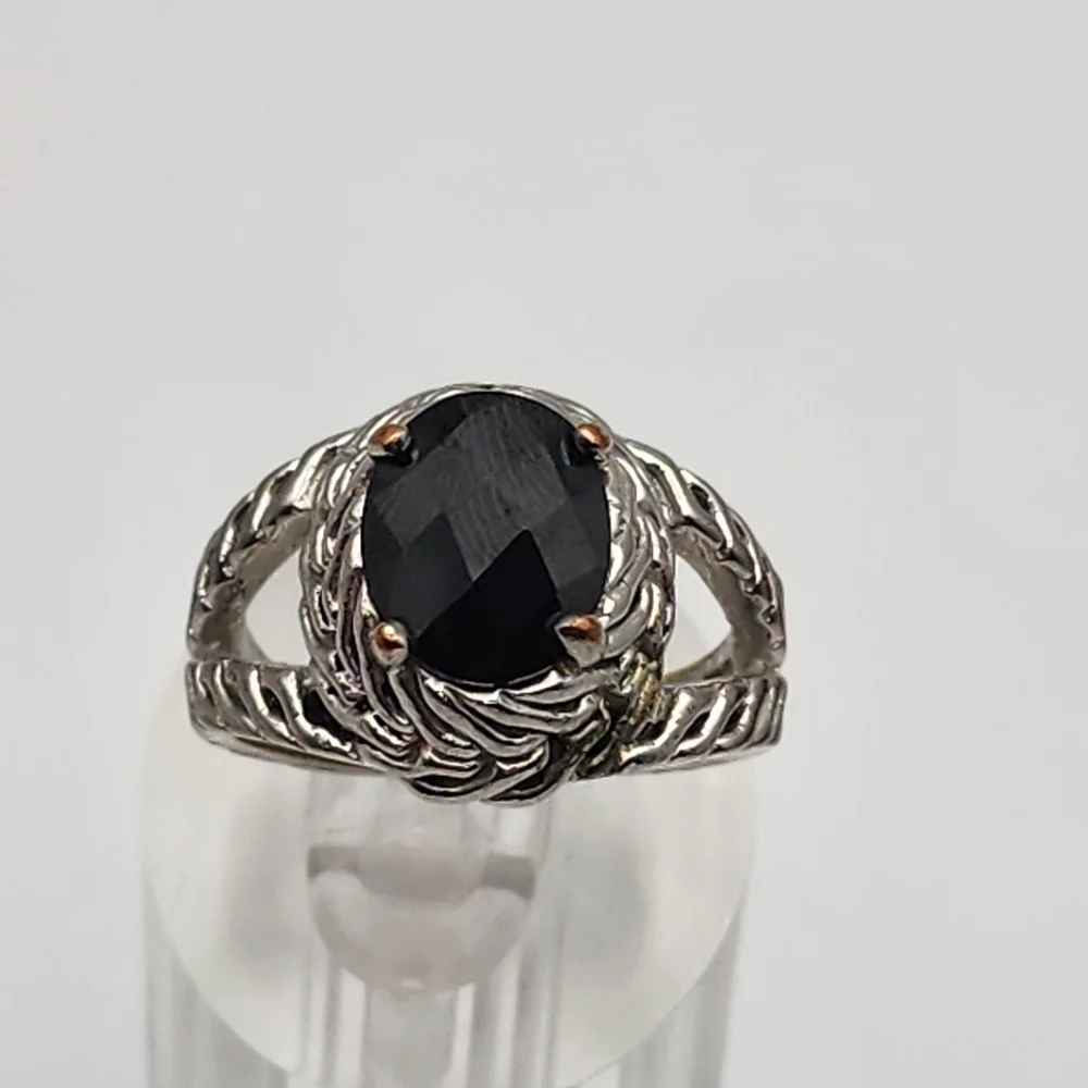 Premier Designs Silver Tone & Black Ring (6.5)